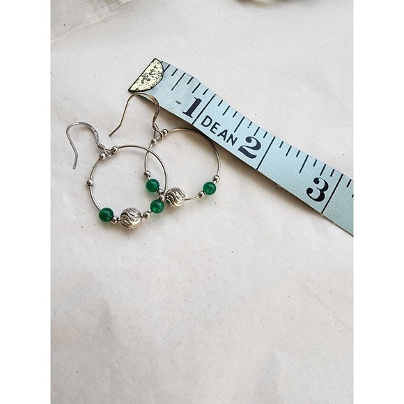 Solid 925 Sterling Silver Fine Jewelry Round Hoop Earrings green Aventurine - Picture 5 of 11